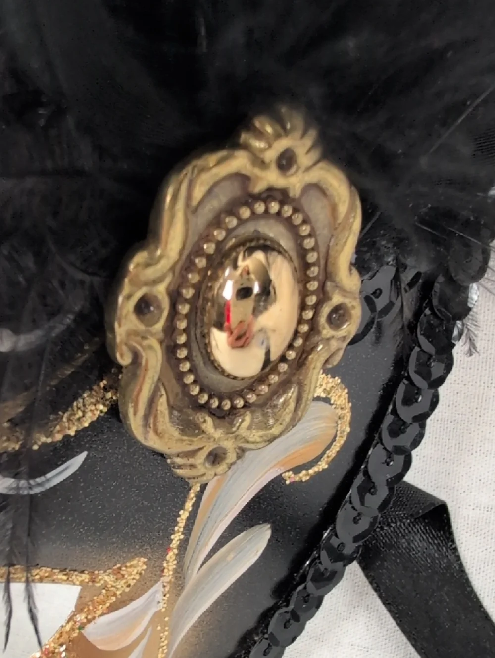 VENETIAN Gold and Black Feathered Masquerade Mask